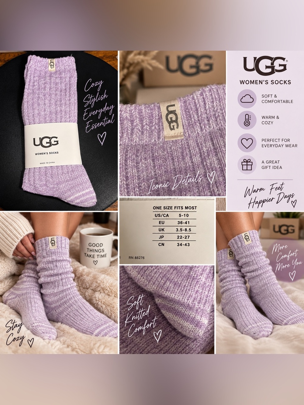 UGG Lavender Ribbed Knit Women's Casual Socks